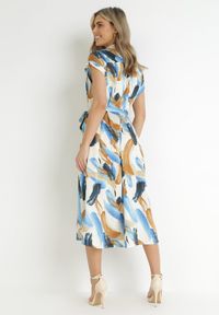 Born2be - Niebieska Koszulowa Sukienka Midi z Materiałowym Paskiem i Krótkimi Rękawami Brala. Okazja: na co dzień, do pracy, na spotkanie biznesowe. Kolor: niebieski. Materiał: materiał. Długość rękawa: krótki rękaw. Sezon: wiosna, lato. Typ sukienki: koszulowe. Styl: biznesowy, klasyczny, casual. Długość: midi #4