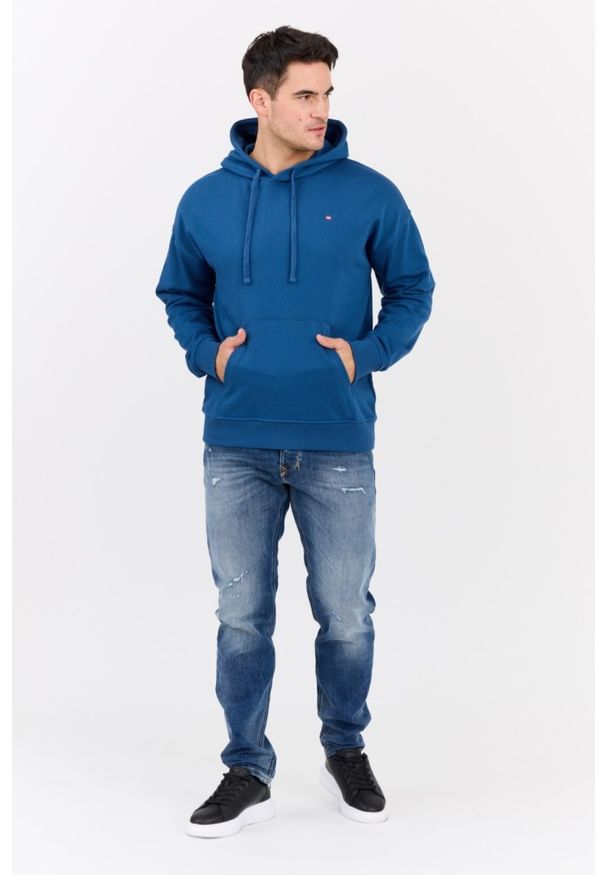 Diesel - DIESEL Błękitna męska bluza S-ROB-HOOD-MICRODIV, Rozmiar XXL. Okazja: na co dzień. Typ kołnierza: kaptur. Kolor: niebieski. Materiał: materiał, bawełna, elastan. Styl: casual