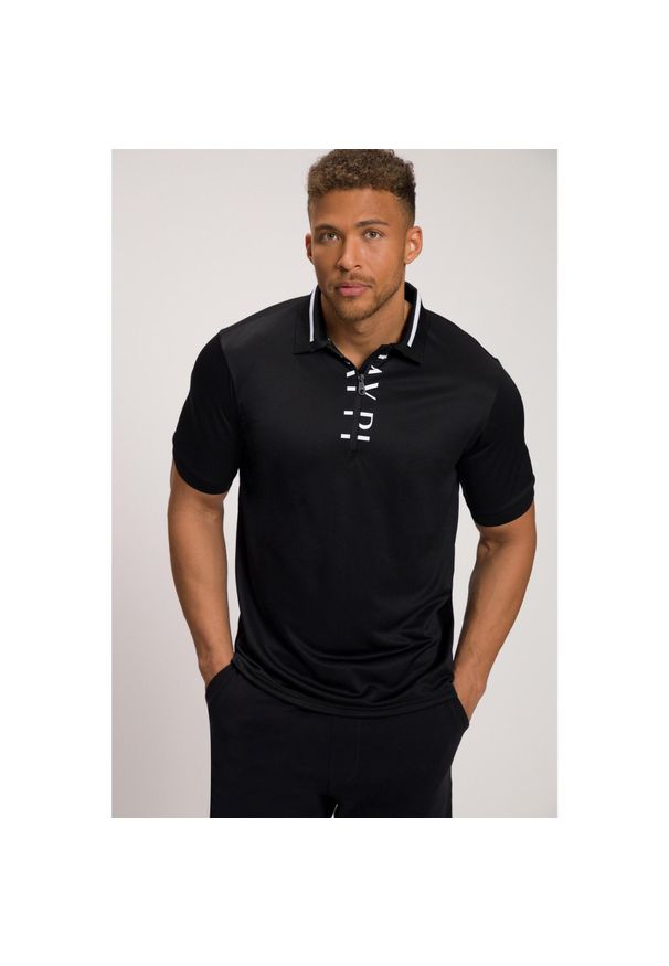 JAY-PI - Męska Koszulka polo Odzież golfowa suwak krótki rękaw kontrastowe detale. Typ kołnierza: polo. Kolekcja: plus size. Kolor: czarny. Materiał: poliester, materiał. Długość rękawa: krótki rękaw. Długość: krótkie. Styl: sportowy