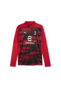 Puma - Męska bluza przedmeczowa z zamkiem 1/4 AC Milan PUMA For All Time Red Black. Kolor: czerwony, czarny, wielokolorowy. Długość rękawa: długi rękaw. Długość: długie