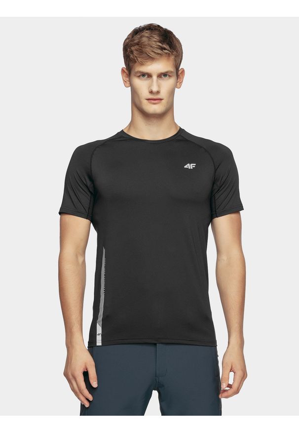 4f - Koszulka do biegania męska. Kolor: czarny. Materiał: włókno, dzianina. Sport: bieganie, fitness
