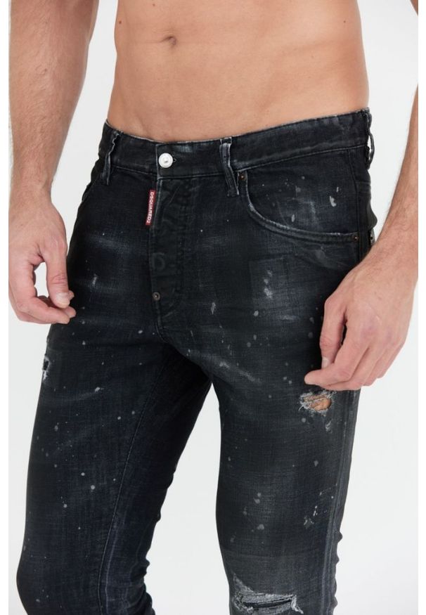 DSQUARED2 Czarne jeansy black ring studs wash skater jeans. Kolor: czarny