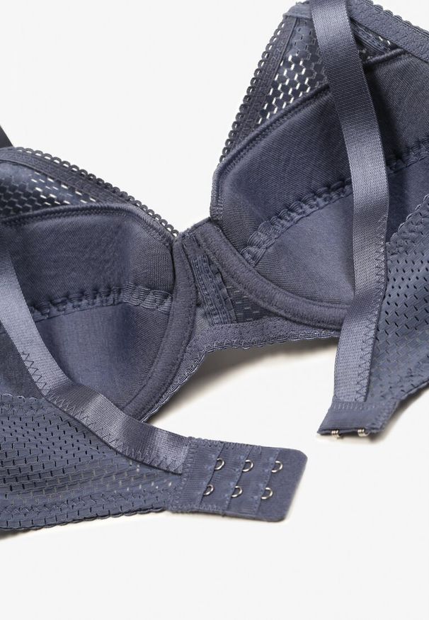 Born2be - Granatowy Ażurowy Biustonosz z Regulowanymi Ramiączkami Zapinany na Haftki Missana. Kolor: niebieski. Wzór: ażurowy