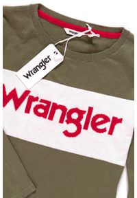 Wrangler - DAMSKI SWETER WRANGLER INTARISA KNIT DEEP LICHEN GRN W800SPW1X. Kolor: brązowy. Wzór: nadruk #3