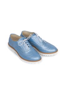 Zapato - półbuty - skóra naturalna - model 258 - kolor błękit metalik (38). Nosek buta: okrągły. Zapięcie: sznurówki. Materiał: skóra. Wzór: kolorowy. Sezon: lato. Obcas: na obcasie. Styl: klasyczny, elegancki. Wysokość obcasa: niski #2