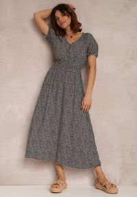 Renee - Czarna Sukienka Narkotus. Kolor: czarny. Długość rękawa: krótki rękaw. Wzór: kropki. Styl: elegancki. Długość: midi #1