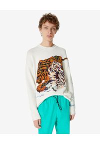 Kenzo - KENZO - Beżowy sweter z tygrysem. Kolor: beżowy. Materiał: materiał. Wzór: haft, kolorowy #2