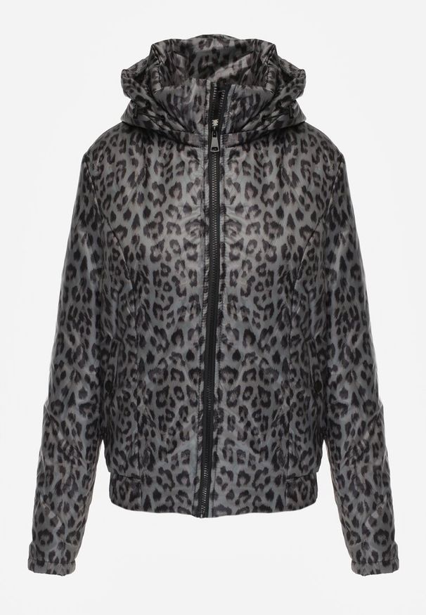 Renee - Zielona Panterkowa Kurtka z Odpinanym Kapturem Anastaera. Kolor: zielony. Materiał: poliester. Długość rękawa: długi rękaw. Sezon: wiosna