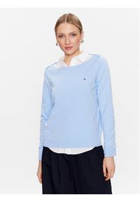 TOMMY HILFIGER - Tommy Hilfiger Sweter WW0WW37938 Błękitny Regular Fit. Kolor: niebieski. Materiał: bawełna