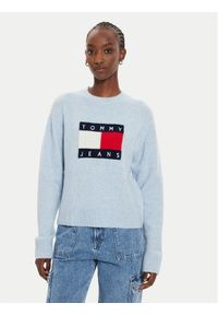 Tommy Jeans Sweter Flag DW0DW18681 Błękitny Relaxed Fit. Kolor: niebieski. Materiał: syntetyk