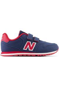 Buty dziecięce New Balance PV500NR1 – granatowe. Okazja: na uczelnię. Zapięcie: rzepy. Kolor: niebieski. Materiał: syntetyk, materiał, skóra. Szerokość cholewki: normalna. Sport: turystyka piesza