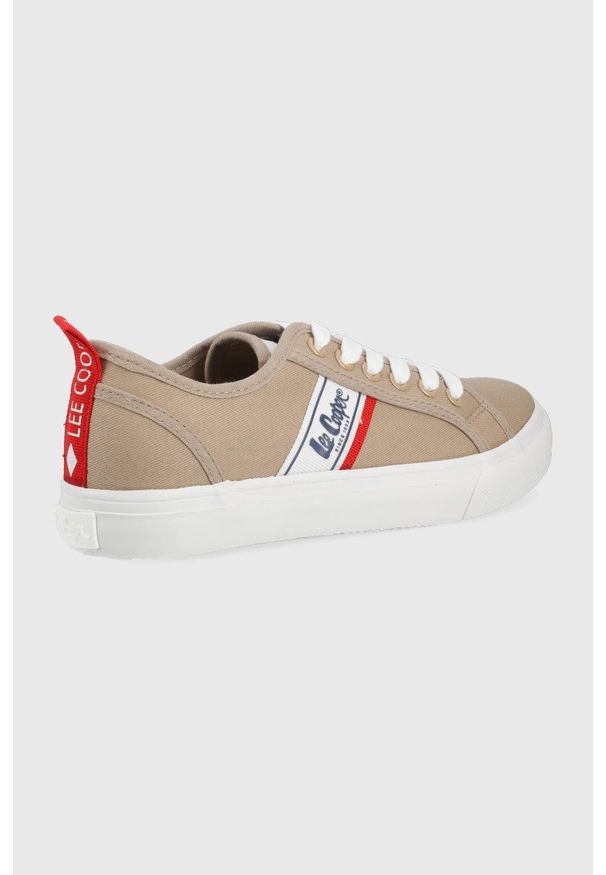 Lee Cooper tenisówki damskie kolor beżowy. Zapięcie: sznurówki. Kolor: beżowy. Materiał: guma