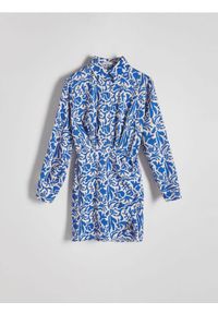 Reserved - Wzorzysta sukienka mini z wiskozy - niebieski. Kolor: niebieski. Materiał: wiskoza. Długość: mini