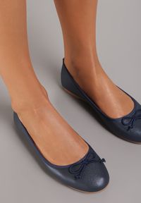 Renee - Granatowe Balerinki Nospe. Nosek buta: okrągły. Zapięcie: bez zapięcia. Kolor: niebieski. Szerokość cholewki: normalna. Wzór: aplikacja #1