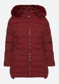 Born2be - Bordowa Pikowana Kurtka z Kapturem z Futerkiem Espenna. Okazja: na co dzień. Typ kołnierza: kaptur. Kolekcja: plus size. Kolor: czerwony. Materiał: futro. Sezon: zima. Styl: casual, elegancki #3