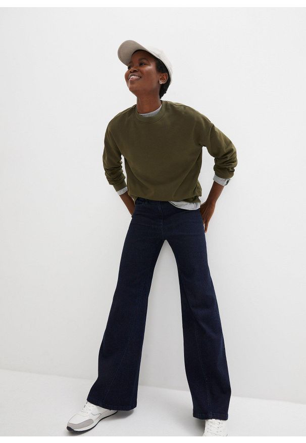 bonprix - Dżinsy Wide Leg, High Waist, z wygodnym paskiem. Stan: podwyższony. Kolor: niebieski