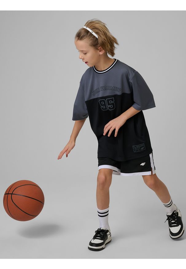 4f - 4F Koszulka sportowa szybkoschnąca chłopięca - czarna 134/140 (8-10 lat). Kolor: czarny. Sezon: lato