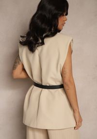 Renee - Beżowa Kamizelka Oversize w Garniturowym Stylu z Guzikiem i Paskiem z Klamrą Galazia. Okazja: do pracy, na co dzień. Kolor: beżowy. Styl: klasyczny, casual #3