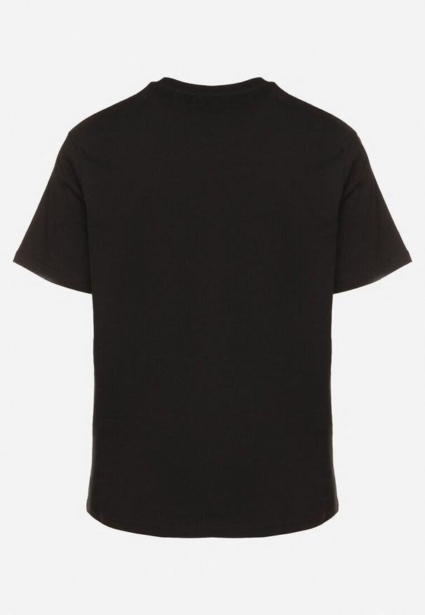 Born2be - Czarna Koszulka T-shirt z Bawełny z Ozdobnym Nadrukiem Savenelle. Kolor: czarny. Materiał: bawełna. Wzór: nadruk. Styl: klasyczny, elegancki