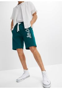 bonprix - Bermudy dresowe z czystej bawełny. Kolor: czarny. Materiał: bawełna, dresówka. Wzór: nadruk, aplikacja #1