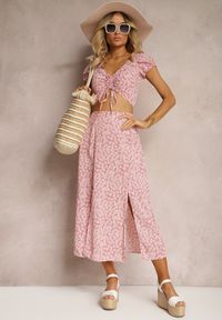 Renee - Różowy 2-częściowy Komplet z Topem i Spódnicą Lelyn. Kolor: różowy. Materiał: tkanina #5