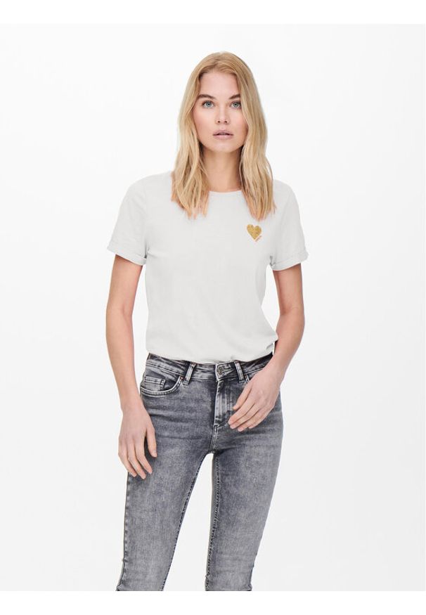 only - ONLY T-Shirt Kita 15244714 Biały Regular Fit. Kolor: biały. Materiał: bawełna