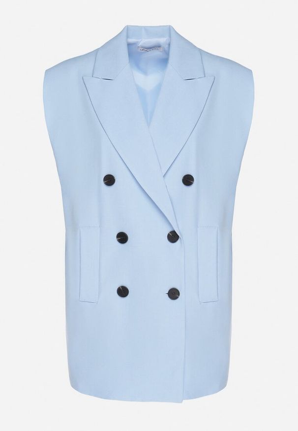 Born2be - Niebieska Kamizelka Garniturowa z Usztywnionymi Ramionami Ellavessa. Okazja: na co dzień. Kolor: niebieski. Materiał: jeans. Styl: casual, elegancki