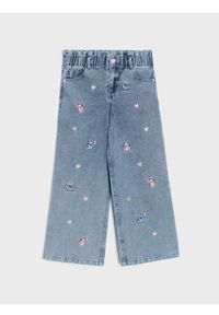Sinsay - Jeansy wide leg z haftem Lilo & Stitch - niebieski. Kolor: niebieski. Wzór: haft #1