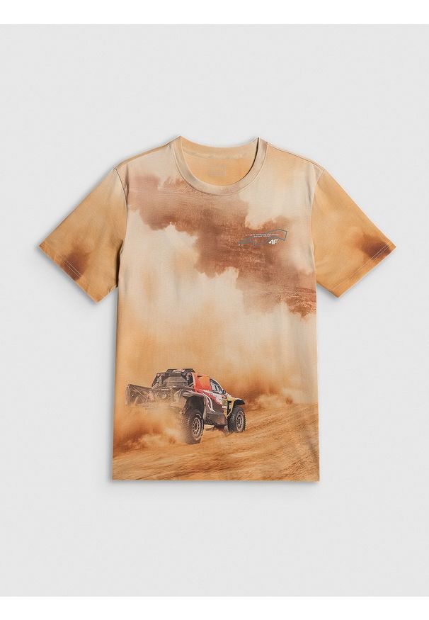 4f - 4F T-shirt regular z nadrukiem męski - beżowy L. Okazja: na co dzień. Kolor: beżowy. Materiał: materiał. Wzór: nadruk. Styl: casual