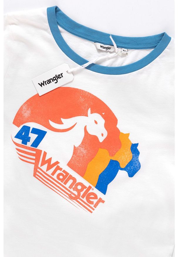 Wrangler - WRANGLER T SHIRT DAMSKI REGULAR TEE EGRET OFF WHITE W7383EVIO 112131034. Wzór: nadruk