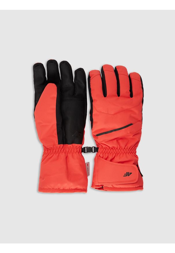 4f - 4F Rękawiczki narciarskie Thinsulate męskie - czerwone L. Kolor: czerwony. Materiał: materiał. Technologia: Thinsulate. Wzór: paski. Sezon: zima. Sport: narciarstwo