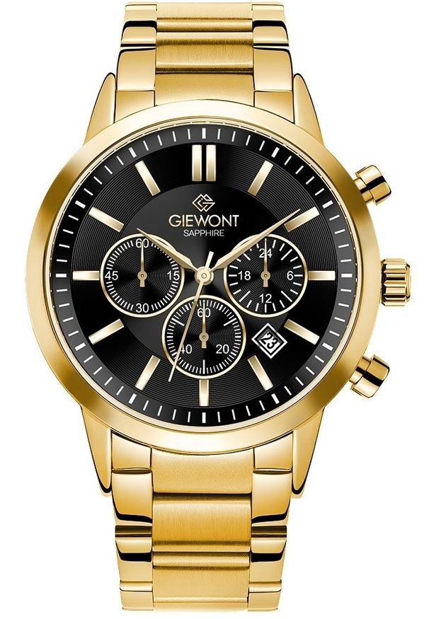 Zegarek Giewont Zegarek Męski Giewont Chronograph Sapphire Złoto Czarny GW8510-B5. Kolor: czarny, złoty, wielokolorowy