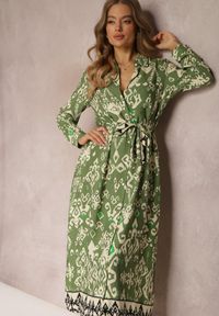 Renee - Zielona Sukienka Koszulowa Rozkloszowana z Wiązaniem Vern. Kolor: zielony. Materiał: tkanina. Typ sukienki: koszulowe #3