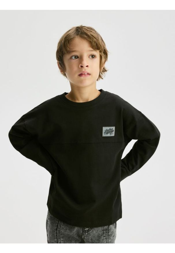 Reserved - Bawełniany longsleeve - czarny. Kolor: czarny. Materiał: bawełna. Długość rękawa: długi rękaw