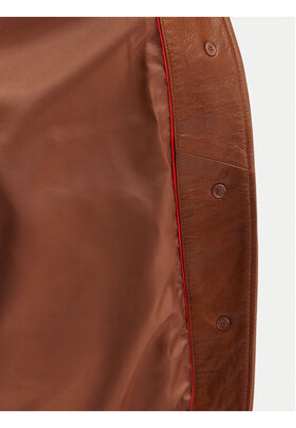 MAX&Co. Płaszcz skórzany Doppia 2616471021200 Brązowy Regular Fit. Kolor: brązowy. Materiał: skóra