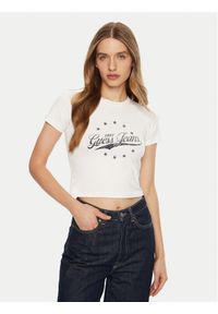 Guess Jeans T-Shirt W5RI59 J1314 Biały Regular Fit. Kolor: biały. Materiał: bawełna