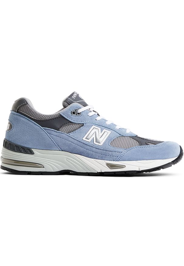 Buty męskie New Balance M991BGG – niebieskie. Kolor: niebieski. Materiał: materiał, syntetyk, skóra, guma. Szerokość cholewki: normalna