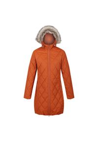 Regatta - Damski płaszcz turystyczny zimowy pikowany Fritha II. Kolor: pomarańczowy. Sezon: zima. Sport: turystyka piesza