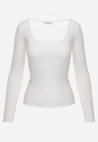 Renee - Biała Bluzka z Elastycznego Materiału o Kwadratowym Dekolcie z Wiskozą Nemosa. Typ kołnierza: dekolt kwadratowy. Kolor: biały. Materiał: wiskoza, materiał. Długość rękawa: długi rękaw. Długość: długie #4