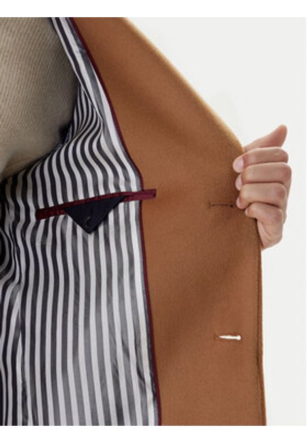 TOMMY HILFIGER - Tommy Hilfiger Płaszcz wełniany MW0MW40768 Brązowy Regular Fit. Kolor: brązowy. Materiał: wełna