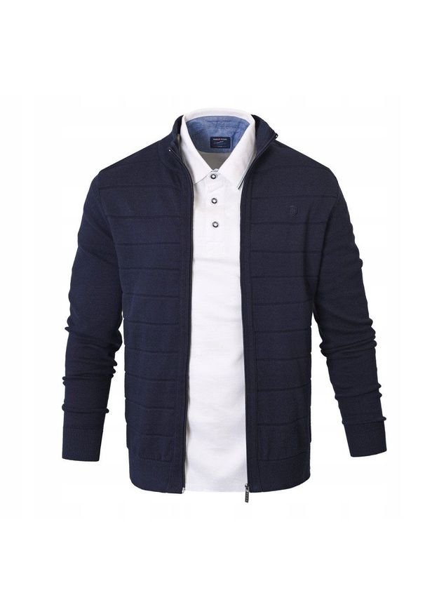 Rozpinany Sweter Męski (Kardigan) - Pako Jeans - Granatowy. Kolor: niebieski. Materiał: bawełna