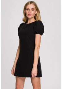 Sukienki.shop - Elegancka sukienka mini krótkie bufiaste rękawy czarna. Okazja: na ślub cywilny, na wesele, na imprezę. Kolor: czarny, niebieski. Styl: elegancki. Długość: mini #3