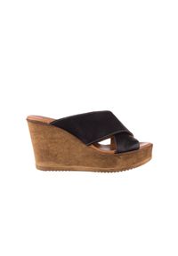 Koturny Bayla-179 9104 Czarny, Skóra naturalna - 40. Kolor: czarny. Materiał: skóra. Sezon: lato. Obcas: na koturnie #1