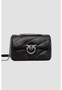 Pinko - PINKO Czarna listonoszka ze srebrnymi okuciami damska Love Puff Classic. Kolor: czarny. Styl: elegancki, klasyczny #1