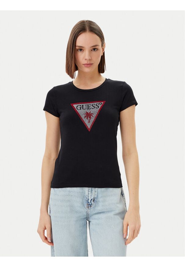 Guess T-Shirt E5GI08 J1314 Czarny Slim Fit. Kolor: czarny. Materiał: bawełna