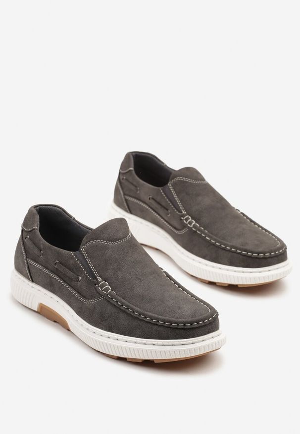 Born2be - Szare Półbuty z Ozdobnymi Przeszyciami i Sznurkiem Vevanelle. Okazja: na co dzień, na spotkanie biznesowe. Kolor: szary. Styl: biznesowy, elegancki, casual