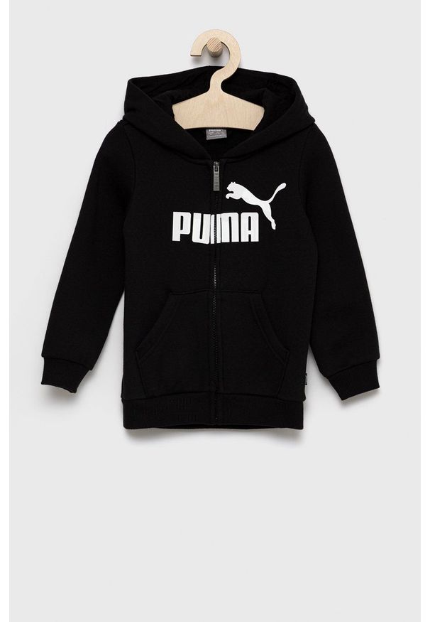 Puma bluza dziecięca kolor czarny z kapturem. Okazja: na co dzień. Typ kołnierza: kaptur. Kolor: czarny. Materiał: dzianina. Styl: casual