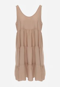 Renee - Beżowa Sukienka z Bawełny o Rozkloszowanym Kroju Ozdobiona Falbankami Tessah. Okazja: na co dzień. Typ kołnierza: kołnierz z falbankami. Kolor: beżowy. Materiał: bawełna. Wzór: aplikacja. Styl: casual, klasyczny, elegancki #3