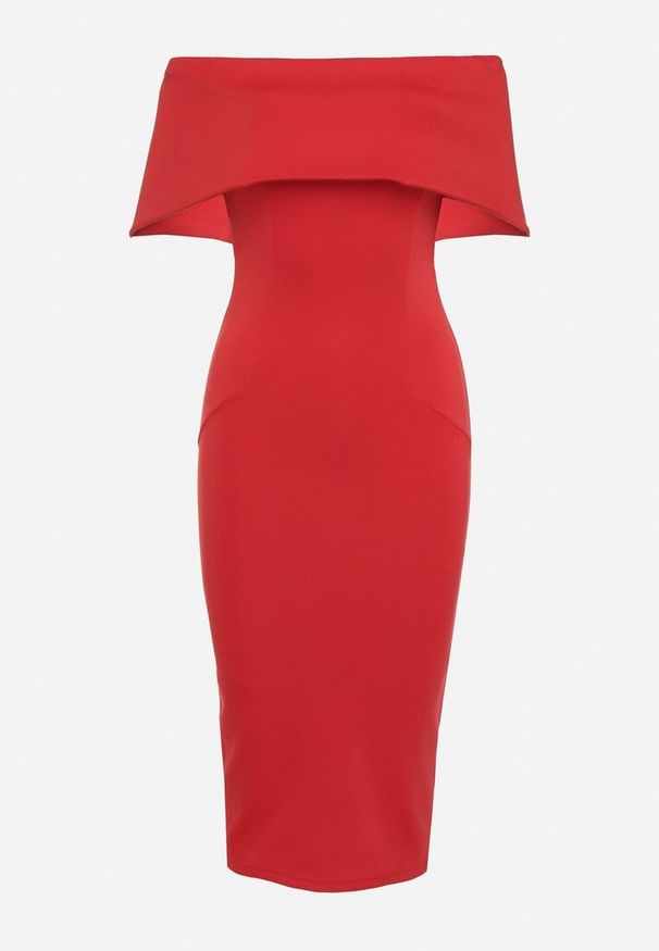 Born2be - Czerwona Klasyczna Dopasowana Sukienka z Wywiniętym Dekoltem Luvlia. Okazja: na randkę, na spacer. Kolor: czerwony. Materiał: tkanina. Wzór: gładki. Typ sukienki: proste. Styl: klasyczny