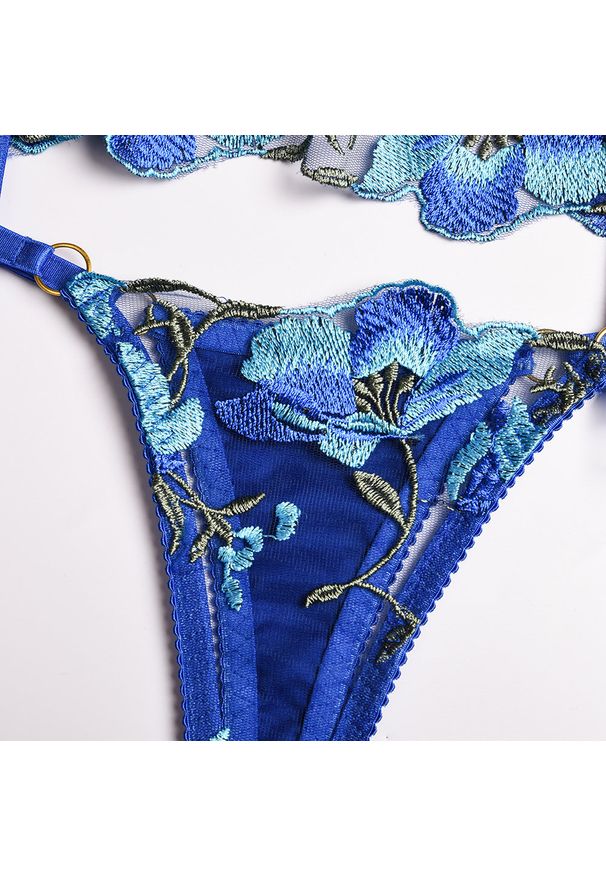 Intica - Komplet bielizny z koronką i kwiatowym wzorem Walda. Kolor: niebieski. Materiał: koronka. Wzór: kwiaty, koronka